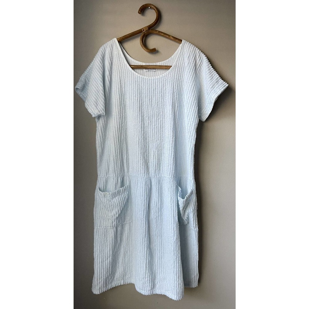 Vintage Tuftees 1960s Swim Cover Up Robe Ribbed Light Blue One Size + Pockets